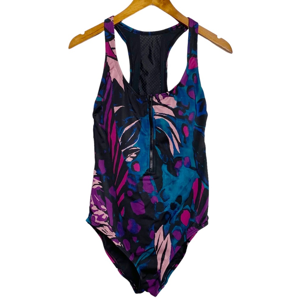 All in Motion Front-Zip Racerback One Piece Swimsuit